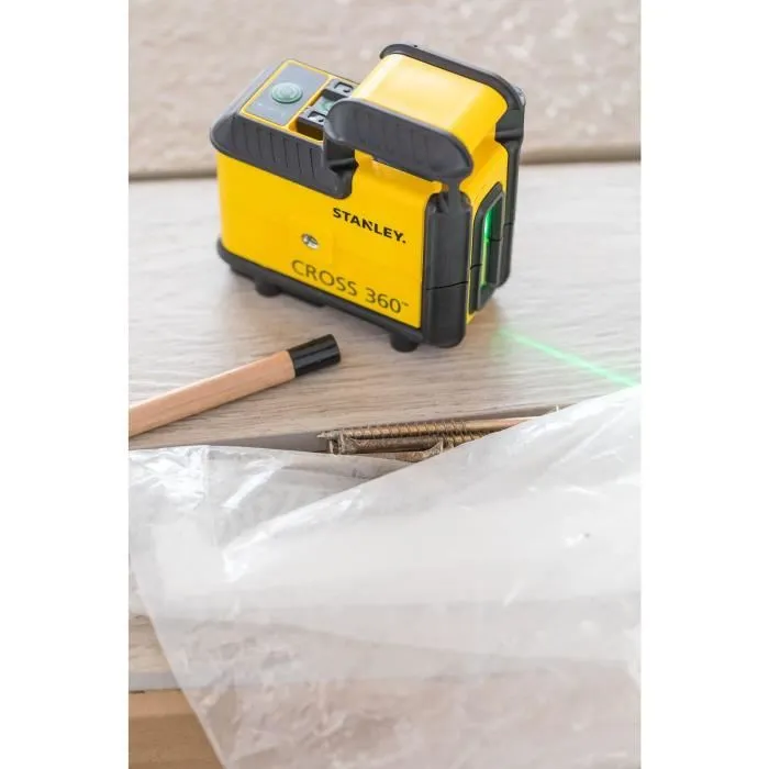Stanley STHT77594-1 Niveau laser 360° Cross360 avec mise à niveau automatique, lignes horizontale et verticale, portée 25 m, robuste IP50