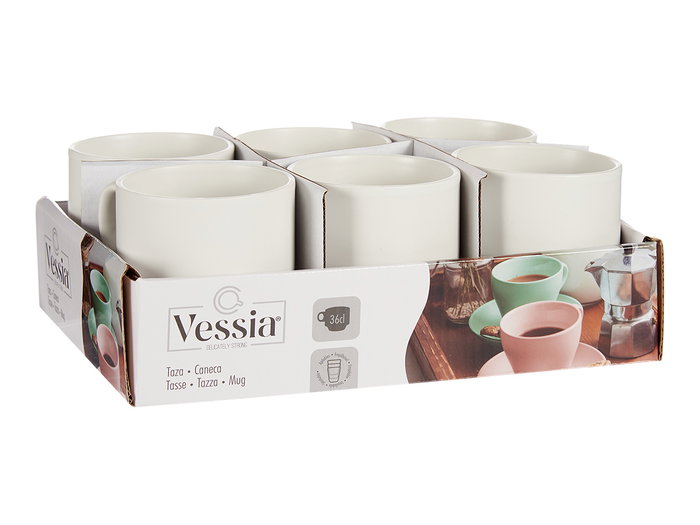 VESSIA Tasse de petit-déjeuner en porcelaine blanche 36cl, lot de 24 pièces empilables VESSIA Tasse de petit-déjeuner en porcelaine blanche 36cl, lot de 24 pièces empilables