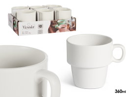 VESSIA Tasse de petit-déjeuner en porcelaine blanche 36cl, lot de 24 pièces empilables