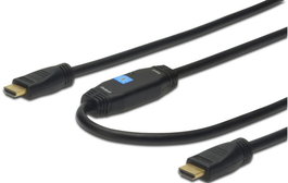 Digitus Câble HDMI High Speed avec amplificateur, type A M/M, 10 m, compatible Full HD 1080p, 4K 60 Hz, 3D, connecteurs dorés