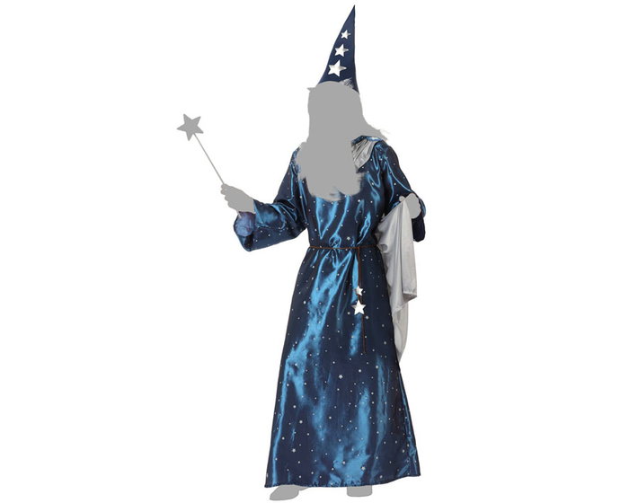 Déguisement Magicien Adulte Homme Brillant Azul, Ensemble 4 Pièces (Cape, Tunique, Chapeau, Ceinture) - Taille XL