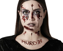 Atosa Tatouage facial de sang et blessures avec inscription MURDER