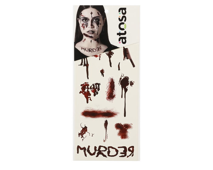 Maquillage Effets Spéciaux Tatuaje Facial - Tampon Transfert Blessures et Sang avec Mot Murder, pour Déguisement Halloween et Cinéma d'Horreur