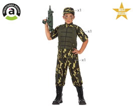 Disfraz Militar, Déguisement de Soldat Enfant Camouflage 3 Pièces pour Garçon 10-12 Ans, Polyester, Vert