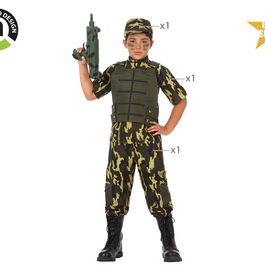 Déguisement Militaire Enfant Camouflage 3 Pièces - Casquette, T-shirt à motif gilet pare-balles et Pantalon - Taille 10-12 Ans - Polyester