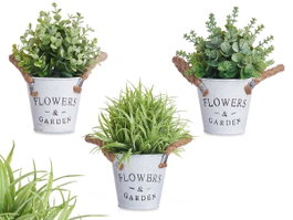 IBERGARDEN Plante décorative verte aspect vieilli avec pot métal 24cm