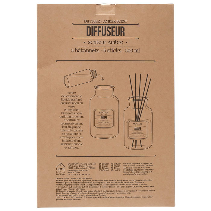 Home Deco Factory Diffuseur en verre avec bâtonnets 500 ml