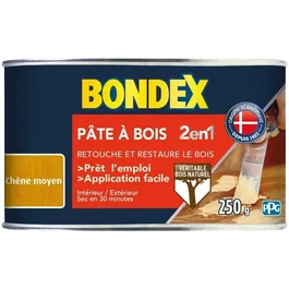 Bondex - Pâte à bois 2 en 1 Chêne moyen 250g - Prêt à l'emploi, réparation et restauration du bois, séchage rapide, aspect mat, fabrication française