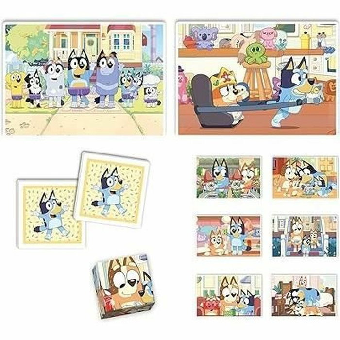 Clementoni Edukit Bluey 4 en 1 Coffret Apprentissage avec Puzzles, Mémo et Cubes de Jeux de Société et de Récréation