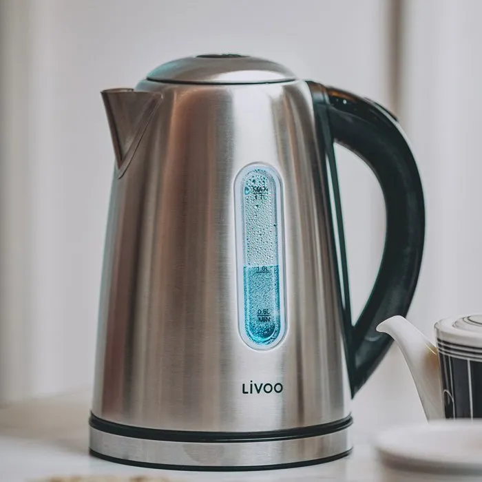 Livoo Bouilloire DOD195 - 2200W - 1,7L - Acier Inoxydable - Socle 360° - Filtre Amovible et Arrêt Automatique