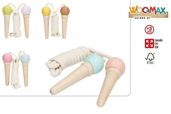 Woomax Corde à sauter en bois de 2,5 mètres avec poignées et corde en coton - Modèles assortis (À partir de 3 ans)