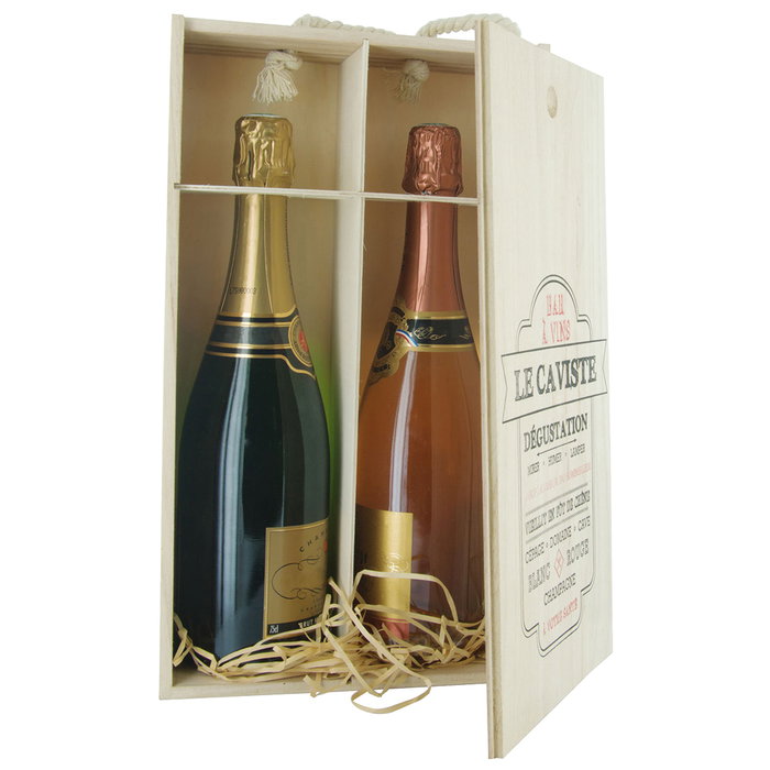 Cook Concept Caisse de vin en bois pour 2 bouteilles avec poignée Cook Concept Caisse de vin en bois pour 2 bouteilles avec poignée