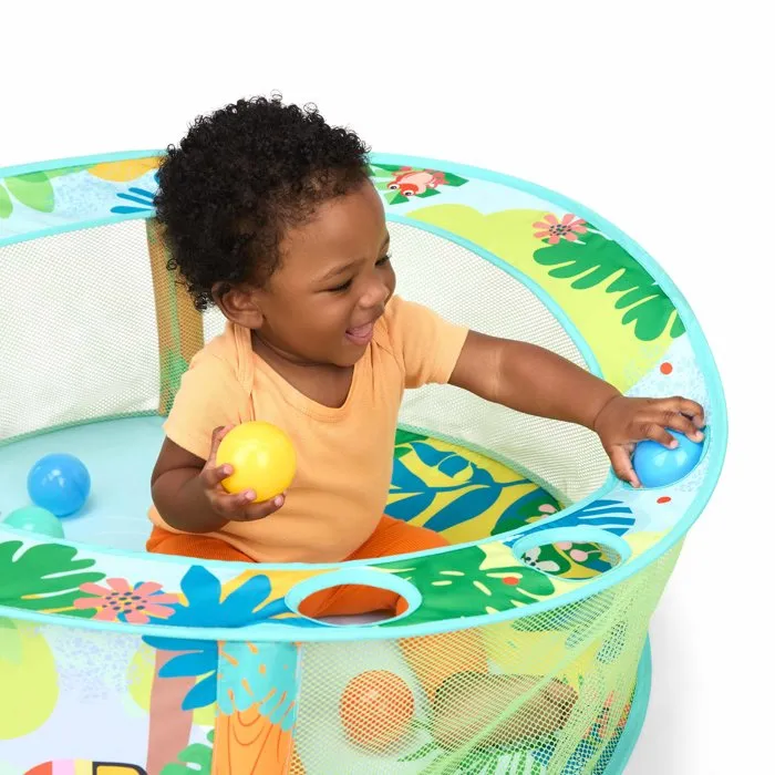 Bright Starts Piscine à balles pliable pour bébé Rowdy Rainforest avec 20 balles, sac de transport inclus (80 cm de diamètre)