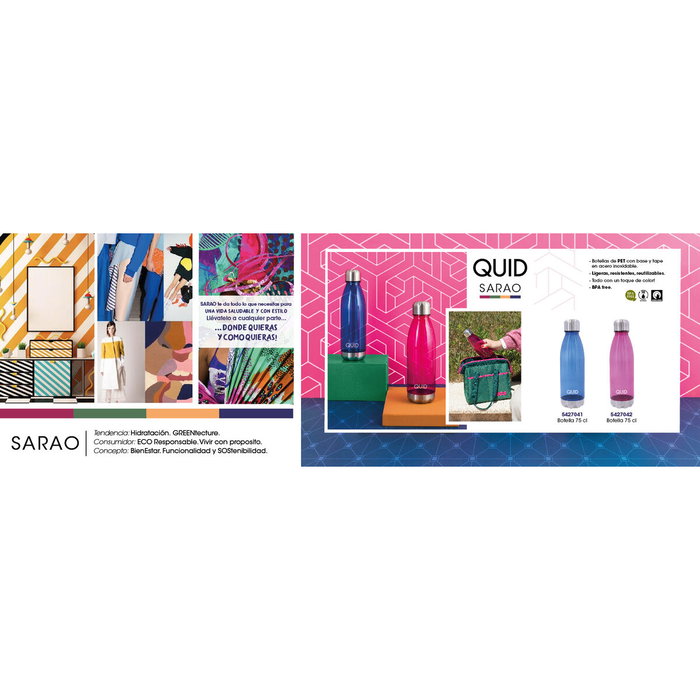 Quid Bouteille de Transport Sarao en Plastique Rose 0,75 L - Lot de 24 Unités - Résistante pour un Usage Quotidien Quid Bouteille de Transport Sarao en Plastique Rose 0,75 L - Lot de 24 Unités - Résistante pour un Usage Quotidien
