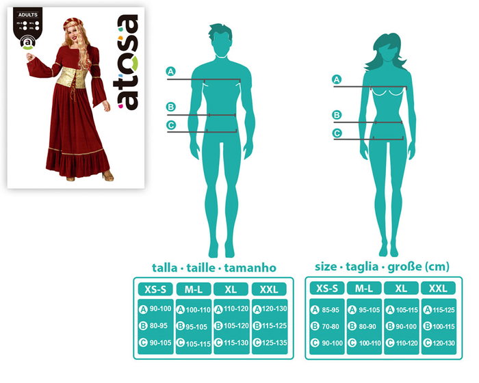 Déguisement Reine Médiévale Rouge avec Robe et Diadème Femme Adulte XL Déguisement Reine Médiévale Rouge avec Robe et Diadème Femme Adulte XL