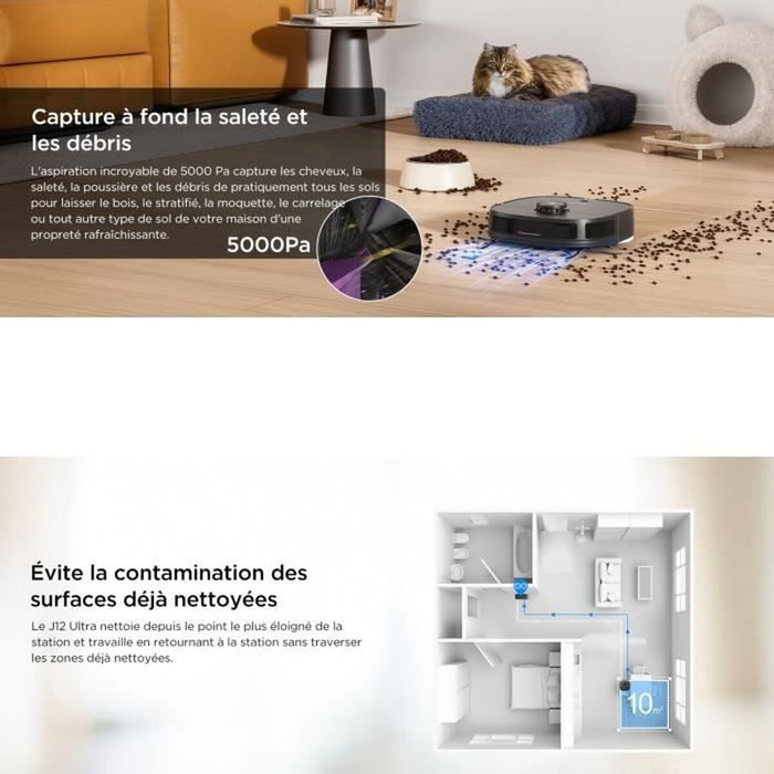 Eureka J12 Ultra - Robot Aspirateur Laveur avec Station Automatique, Noir