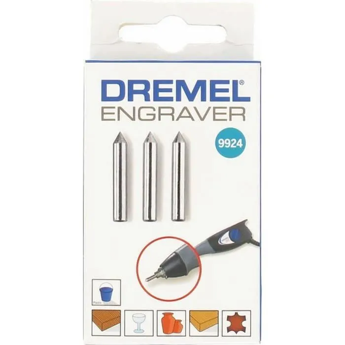 Dremel Lot de 3 Pointes Carbure 9924 pour Graveur Dremel 290 - Gravure sur Bois, Métal, Plastique, Verre, Céramique, Cuir - Inclut Normographe Chiffres et Lettres Dremel Lot de 3 Pointes Carbure 9924 pour Graveur Dremel 290 - Gravure sur Bois, Métal, Plastique, Verre, Céramique, Cuir - Inclut Normographe Chiffres et Lettres