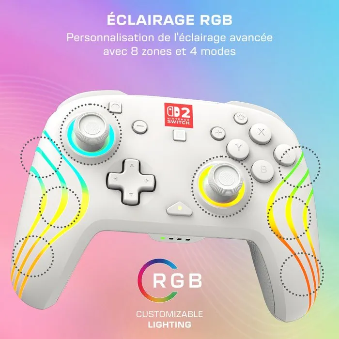 Turtle Beach Afterglow Wave Manette sans fil RGB pour Nintendo Switch 2 - Blanc Turtle Beach Afterglow Wave Manette sans fil RGB pour Nintendo Switch 2 - Blanc