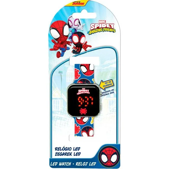 Kids Licensing Montre LED Spidey avec Affichage de l'Heure et de la Date, Changeur de Fond d'Écran - à Partir de 4 Ans