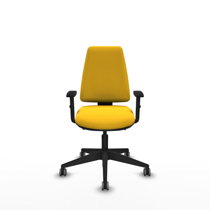 Chaise Elche Asynchrone Cuir écologique Jaune Base pyramidale noire Accoudoir 1D Sans appui-tête Roulettes 65mm pour moquette