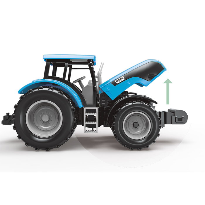TACHAN Tractor Bleu avec Remorque Jouet 1:32 - À Friction, avec Lumières et Sons - Référence T0105 - Jouet Agricole Enfant