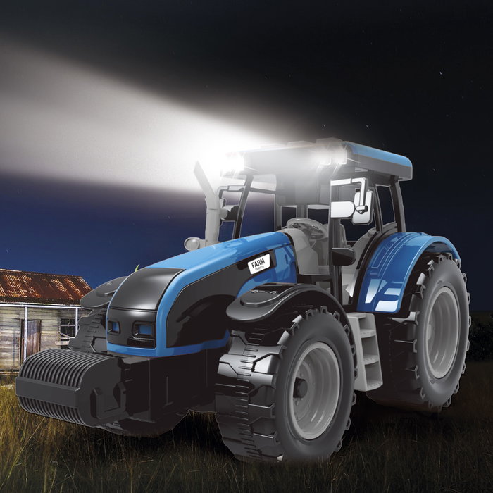 TACHAN Tractor Bleu avec Remorque Jouet 1:32 - À Friction, avec Lumières et Sons - Référence T0105 - Jouet Agricole Enfant