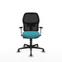 Chaise Alfera Synchrone/Traslack Maille/tissu Turquoise Maille Noir Base en nylon noir Accoudoirs noirs et blancs Sans appui-tête Roulettes 65mm pour moquette