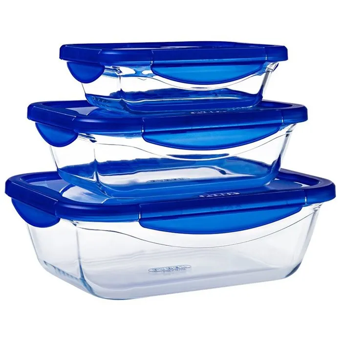 Pyrex Lot de 3 boîtes de conservation rectangulaires Cook & Go en verre borosilicate avec couvercles étanches