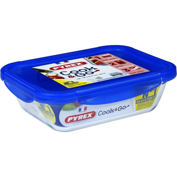 Pyrex Lot de 3 boîtes de conservation rectangulaires Cook & Go en verre borosilicate avec couvercles étanches
