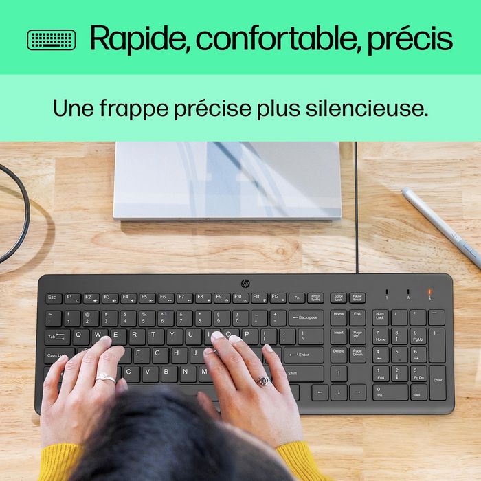 HP 150 - Clavier filaire d'ordinateur, design ergonomique avec pavé numérique et touches de verrouillage LED