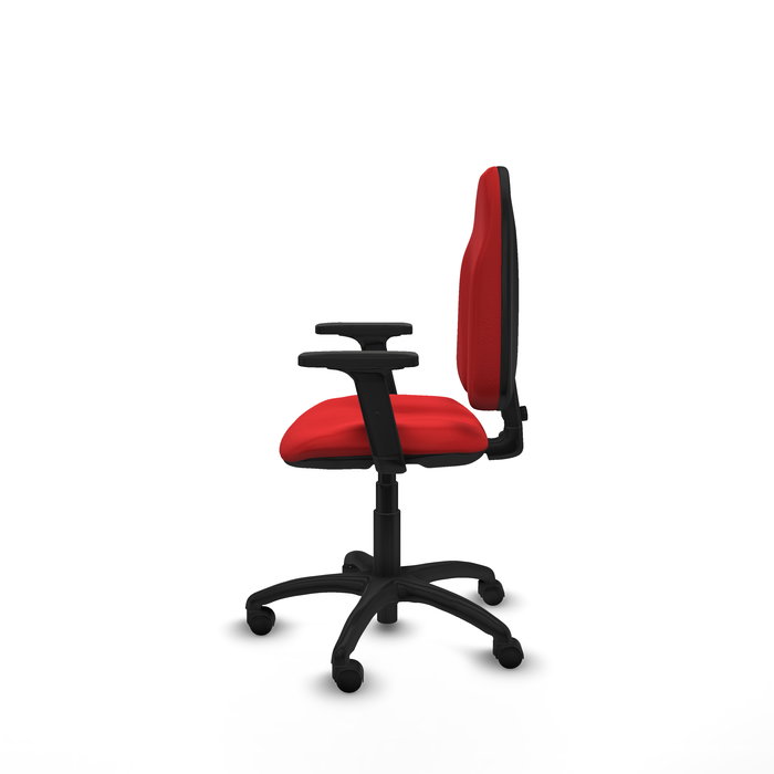 Chaise Algarra Contact permament de base Cuir écologique Rouge Structure polyamide noire Accoudoir 2D Sans appui-tête Roulettes en nylon 50 mm