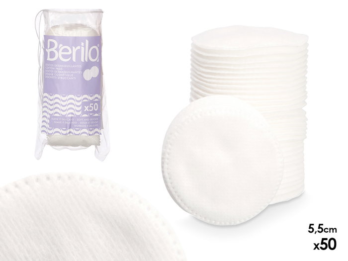 Berilo Lot de 50 disques démaquillants en coton blanc 5,5 cm Berilo Lot de 50 disques démaquillants en coton blanc 5,5 cm