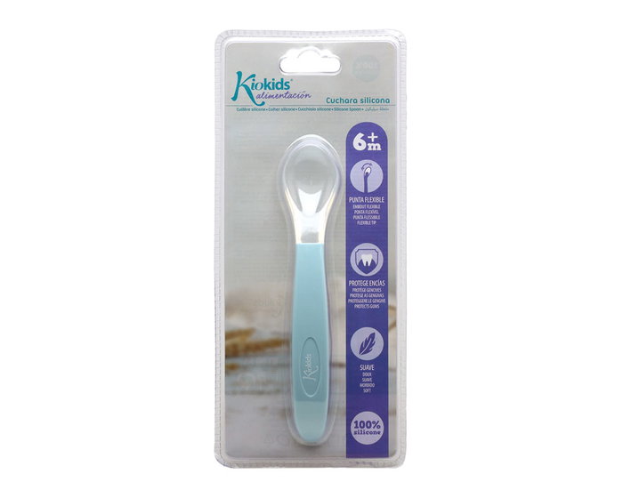 KioKids Cuillère en silicone pour bébé étape 2, bleu clair, recommandée à partir de 4 mois, résistante au lave-vaisselle, texture douce KioKids Cuillère en silicone pour bébé étape 2, bleu clair, recommandée à partir de 4 mois, résistante au lave-vaisselle, texture douce
