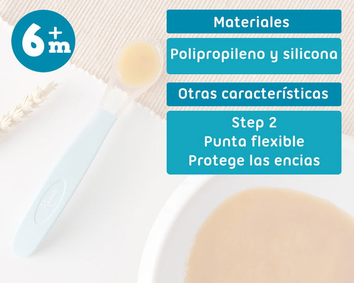 KioKids Cuillère en silicone pour bébé étape 2, bleu clair, recommandée à partir de 4 mois, résistante au lave-vaisselle, texture douce KioKids Cuillère en silicone pour bébé étape 2, bleu clair, recommandée à partir de 4 mois, résistante au lave-vaisselle, texture douce