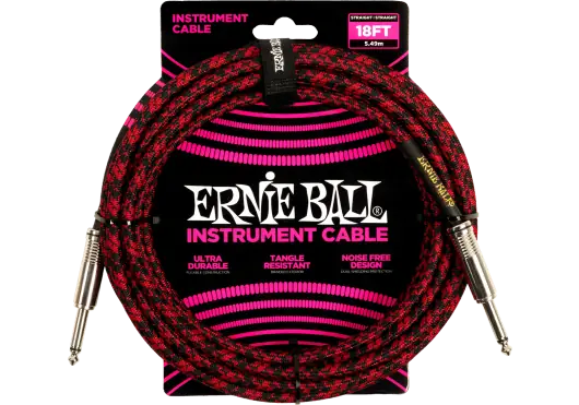 Ernieball Câble d'Instrument Jack-Jack SS 5,5 m - Noir / Rouge Ernieball