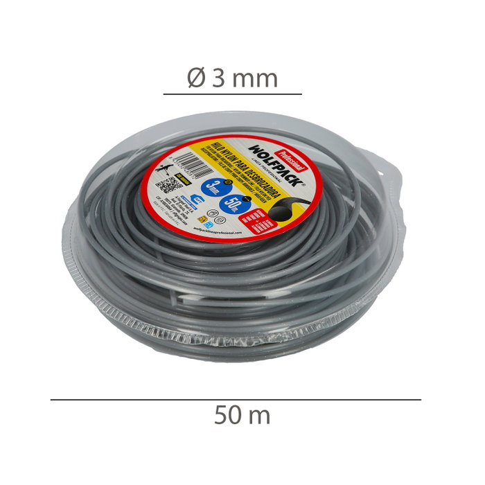 WOLFPACK LINEA PROFESIONAL Fil Nylon/Aluminium Rond Professionnel 3,0mm (Rouleau 50m)