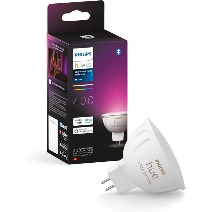 Philips Hue - Ampoule connectée MR16 White Ambiance - Bluetooth - Lumière blanche et colorée - Contrôle par appli et assistant vocal