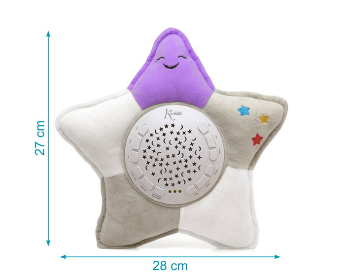 KioKids Étoile Peluche avec Projeteur Lumineux, Musique et Bruit Blanc - 10 Berceuses, 6 Modes Lumière, Démontable pour Lavage - Jouet d'Éveil et Calme pour Bébé 0+ Mois