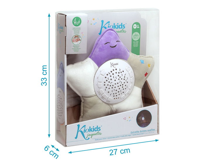 KioKids Étoile Peluche avec Projeteur Lumineux, Musique et Bruit Blanc - 10 Berceuses, 6 Modes Lumière, Démontable pour Lavage - Jouet d'Éveil et Calme pour Bébé 0+ Mois