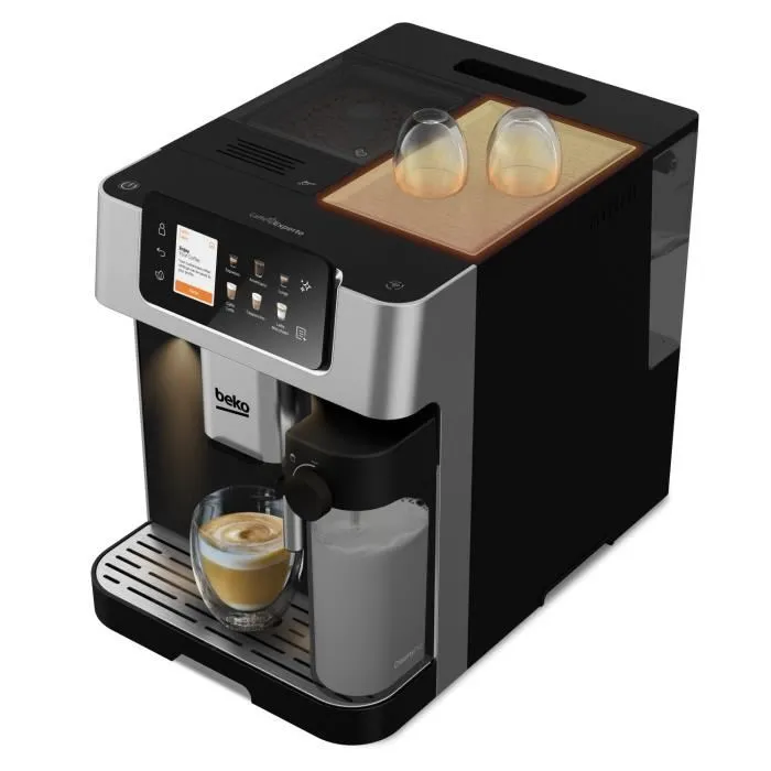Beko CEG7348X - Machine à café automatique avec broyeur intégré, carafe à lait, 1350W, 2L, écran tactile, noir/argent