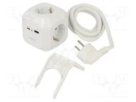 LOGILINK LPS283U Bloc multiprise parafoudre blanc avec 4 prises et ports USB