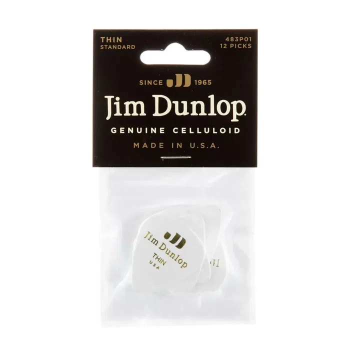 DUNLOP Pack de 12 médiators Genuine Celluloid Blanc - Thin