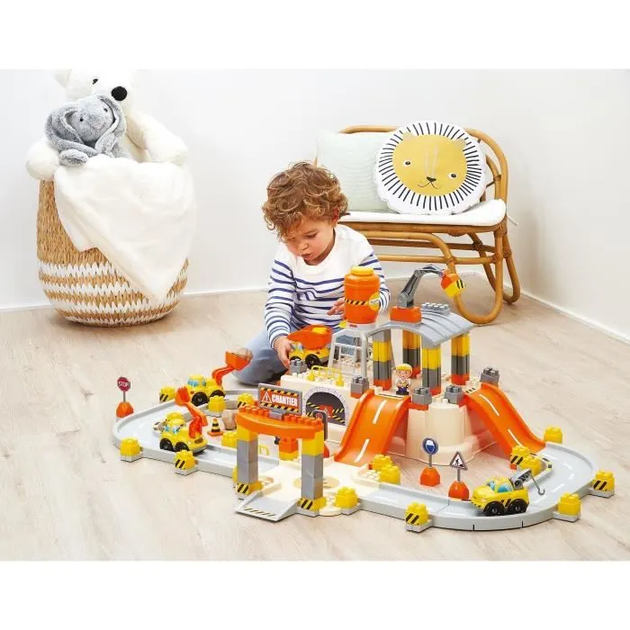 Ecoiffier Abrick 1350 - Baril circuit TP - Jouet de construction avec camions et silo pour enfants à partir de 18 mois - Les grands travaux - Fabriqué en France