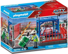 Playmobil Dépôt de Chargement avec Barrière et Clôture, Jouet de Construction, 29 x 26 x 8,5 cm