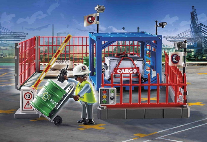 Playmobil Dépôt de Chargement avec Barrière et Clôture, Jouet de Construction, 29 x 26 x 8,5 cm