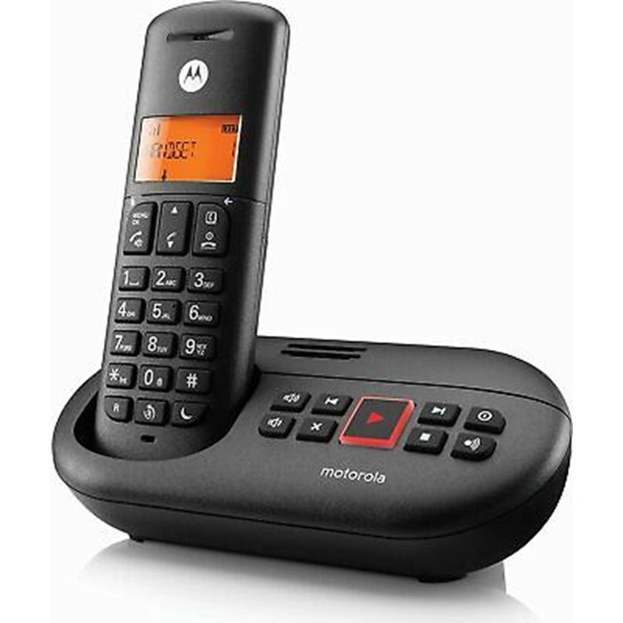 Motorola E211 Téléphone DECT sans fil avec répondeur, blocage d'appels et écran LCD rétroéclairé ambré