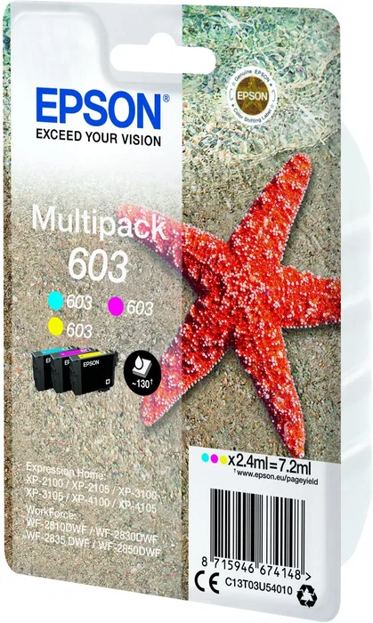 Epson Multipack 603 - Cartouches d'encre 3 couleurs pour imprimantes à jet d'encre - Économies et impressions nettes Epson Multipack 603 - Cartouches d'encre 3 couleurs pour imprimantes à jet d'encre - Économies et impressions nettes