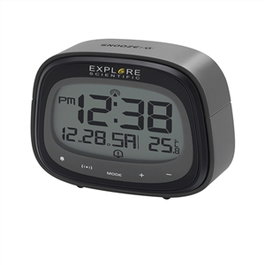 Explore Scientific RDC 3006 Réveil Radio-piloté Noir à Affichage Tactile avec Thermomètre Intérieur, Date et Jour de la Semaine