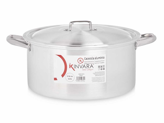 Kinvara Casserole Aluminium 32 cm 12,5 L - Argent, Compatible Gaz/Four/Lave-vaisselle (Set de 3)