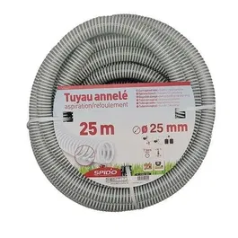 Spido Tuyau en PVC armé souple à spirales pour aspiration et évacuation, 25 m, diamètre 25 mm